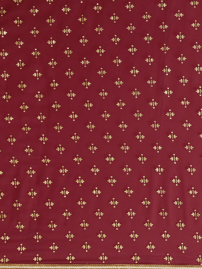Women's Maroon Georgette Gold Foil Print Ready To Wear Saree