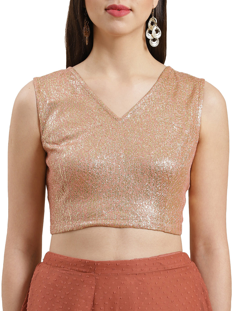 Women's Rusty Rose Booti Chiffon Ruffles Ready To Wear Saree