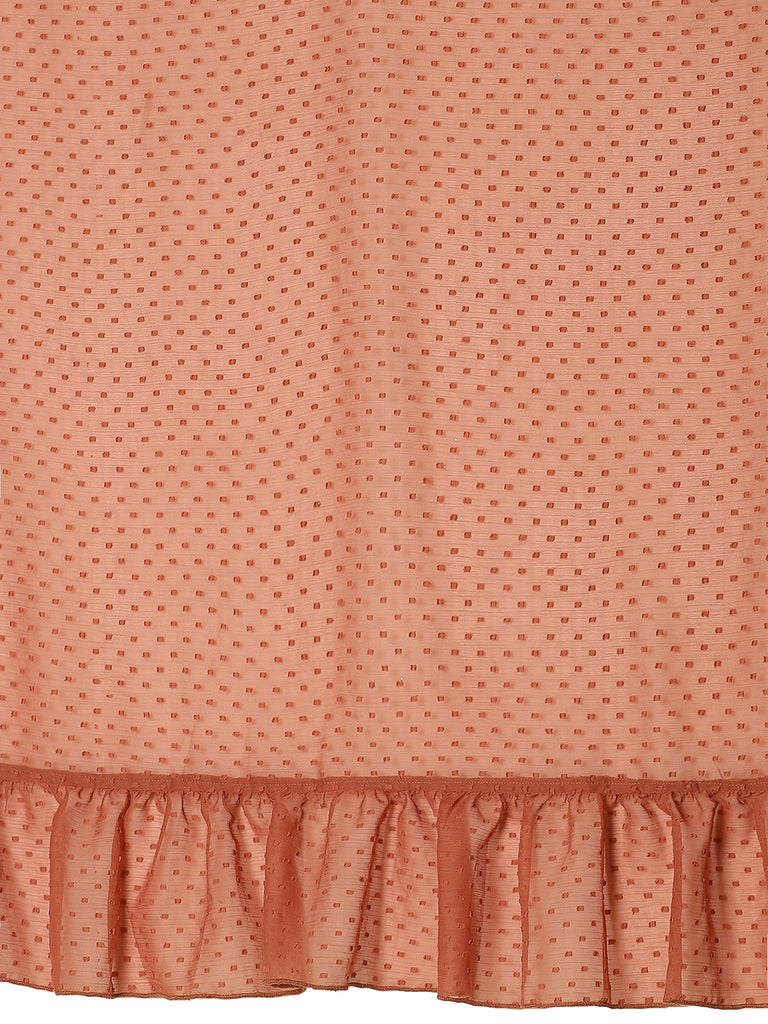 Women's Rusty Rose Booti Chiffon Ruffles Ready To Wear Saree