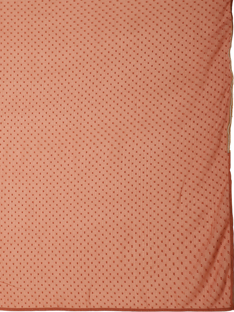 Women's Rusty Rose Booti Chiffon Ruffles Ready To Wear Saree