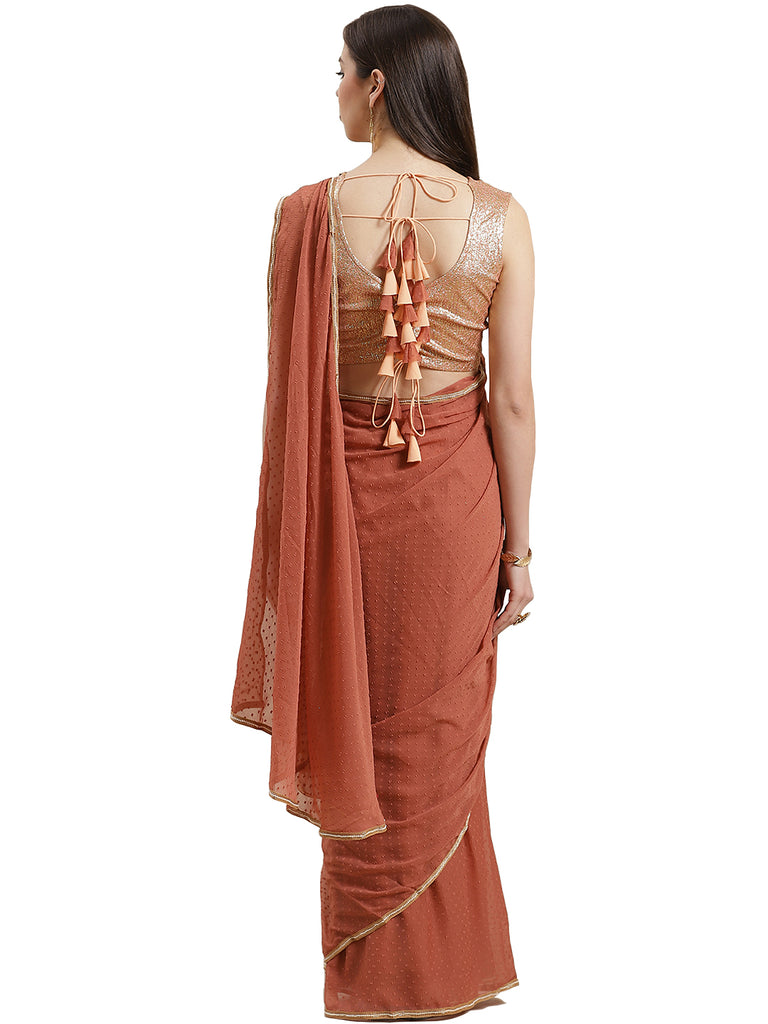 Women's Rusty Rose Butta Chiffon Ready To Wear Saree