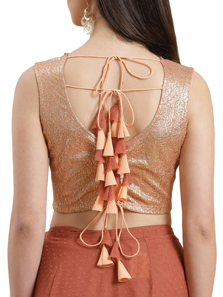 Women's Rusty Rose Butta Chiffon Ready To Wear Saree