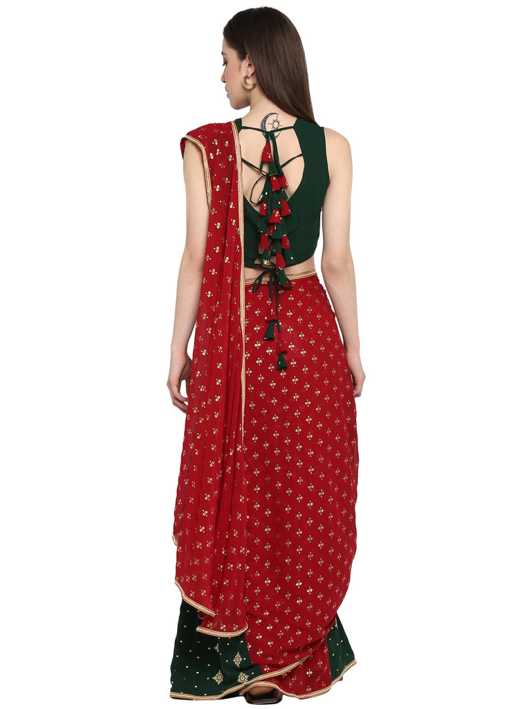 Women's Dark Greem Georgette Printed Ready To Wear Saree