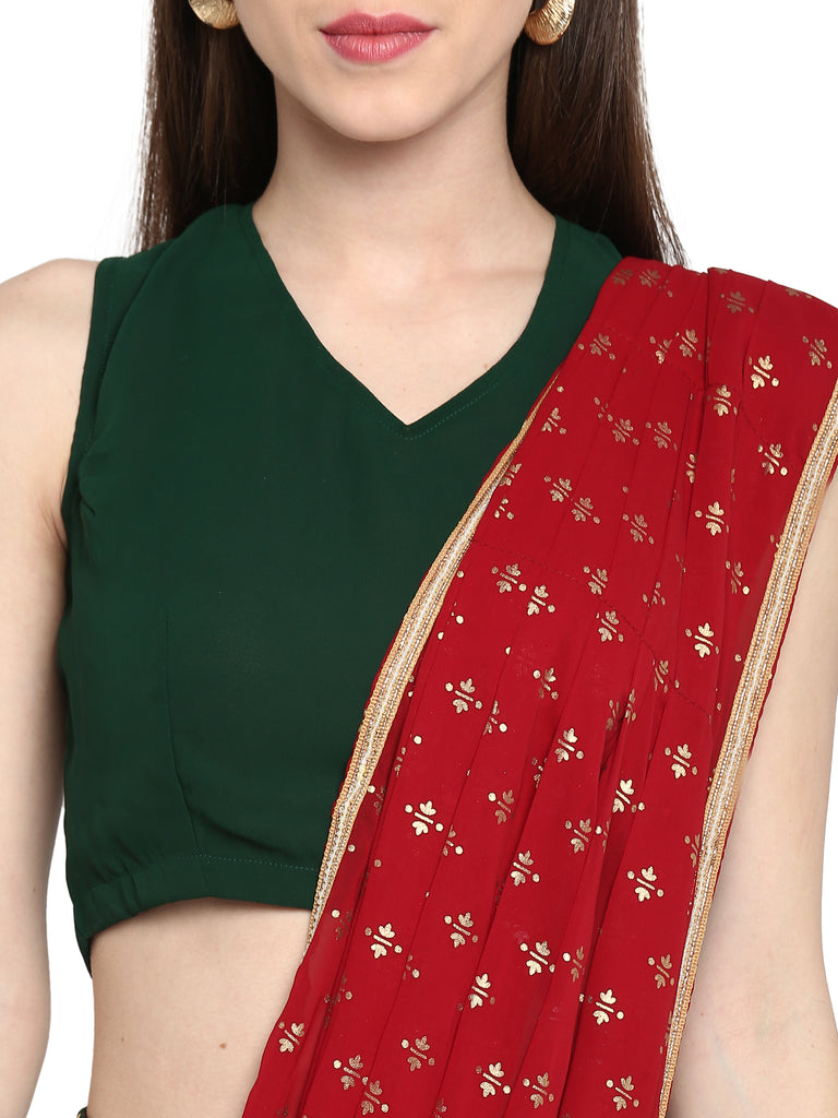 Women's Dark Greem Georgette Printed Ready To Wear Saree