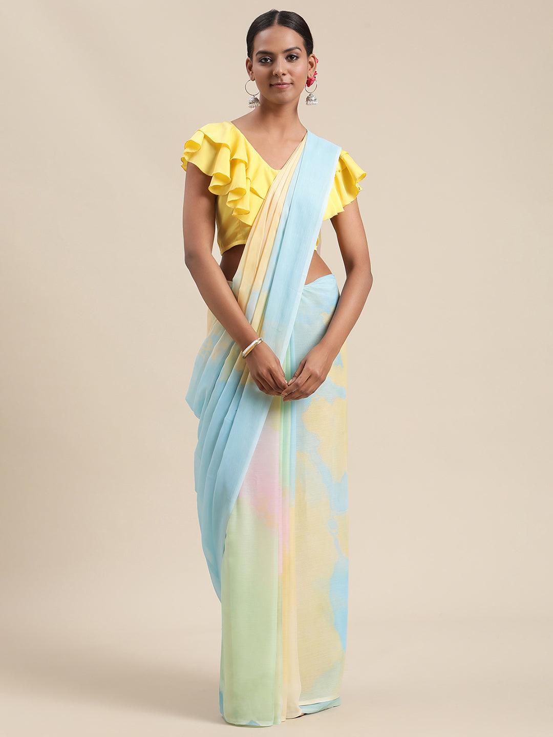 Women's Turquoise Colour Chiffon Digital Print Saree - Ahalyaa