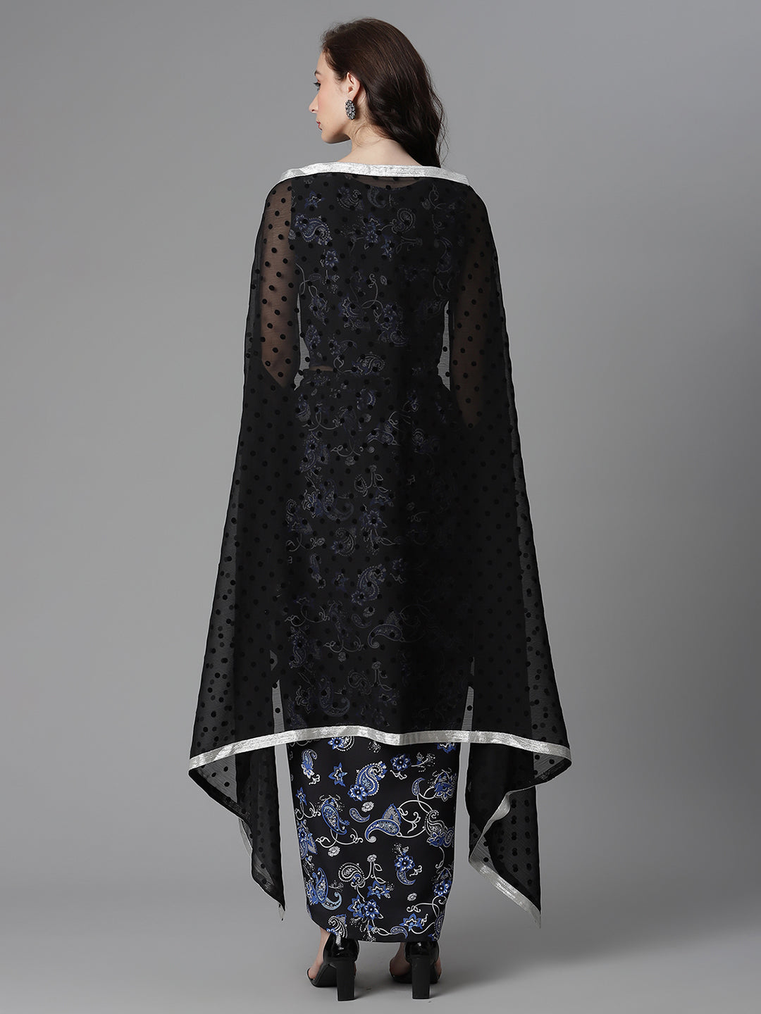 Women's Black Crepe Printed Top, Skirt & Shrug By Ahalyaa - 3Pc Set