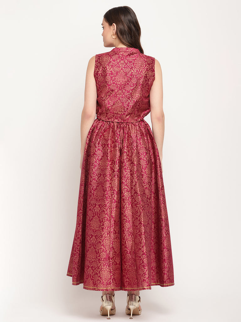 Women's Burgundy Floral Printed Regular Top With Palazzos