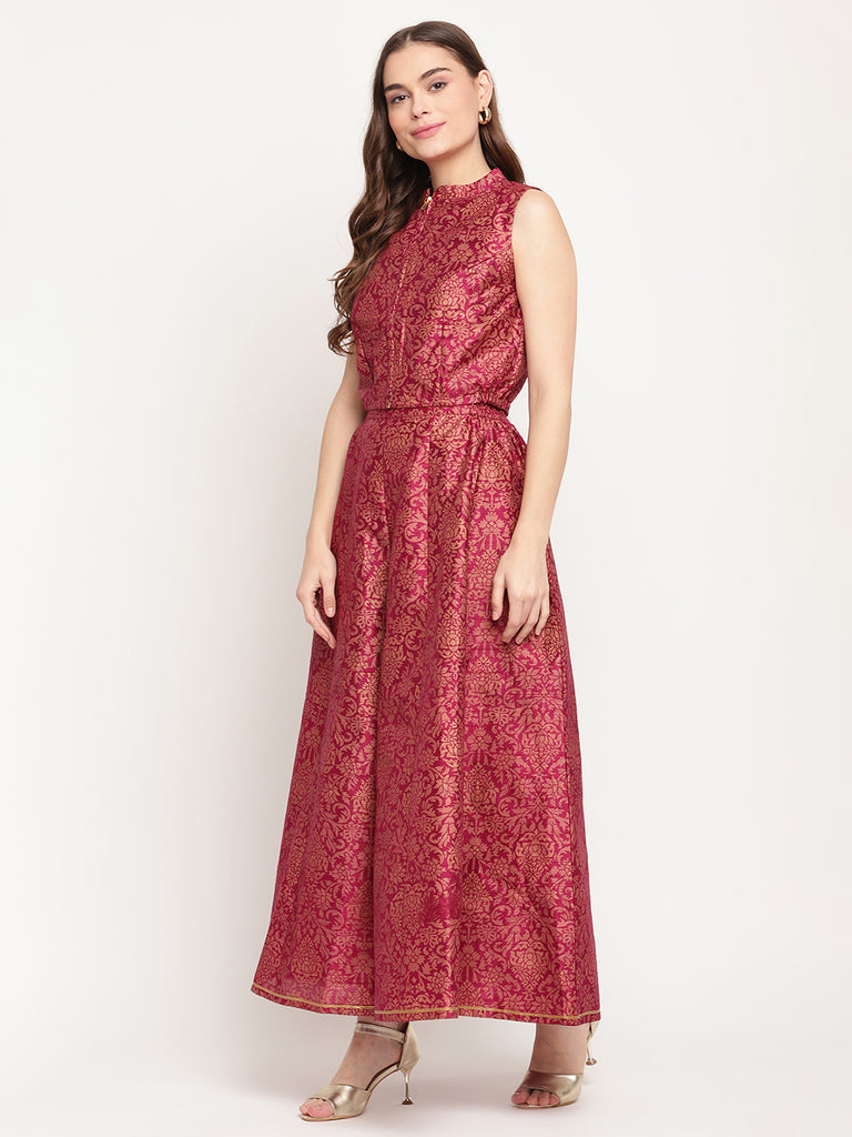 Women's Burgundy Floral Printed Regular Top With Palazzos