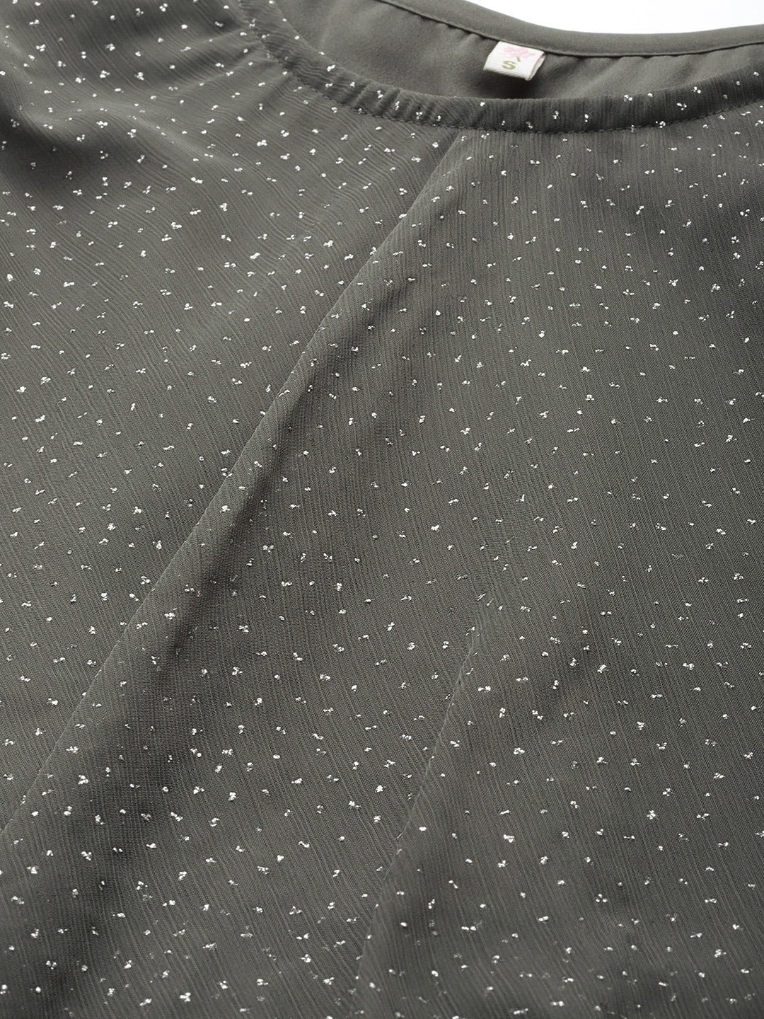 Women's Grey Chiffon Silver Glitter Printed Tiered Tunic- Ahalyaa
