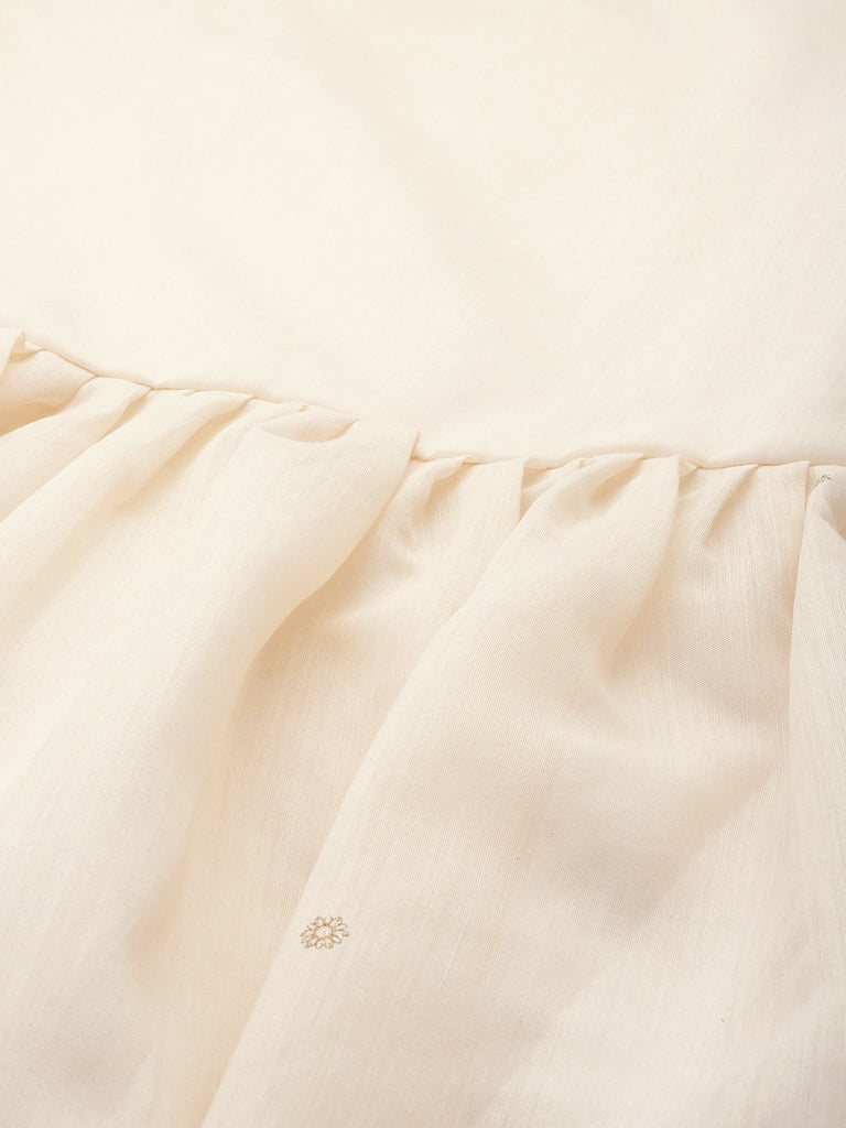Women's Cream-Coloured Chanderi Ethnic Print Tuni