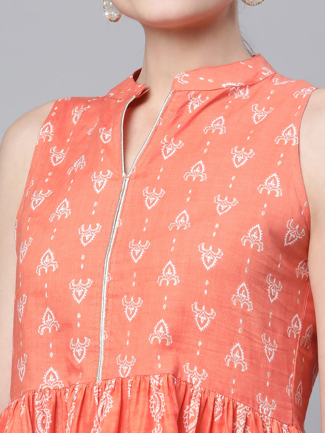 Women's Orange Cotton Porcian Print Tunic - Ahalyaa