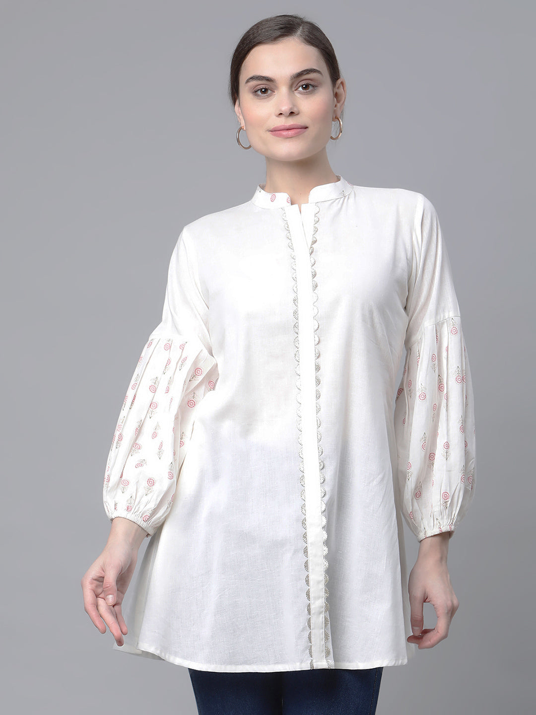 Women's Off White Cotton Printed Tunic - Ahalyaa
