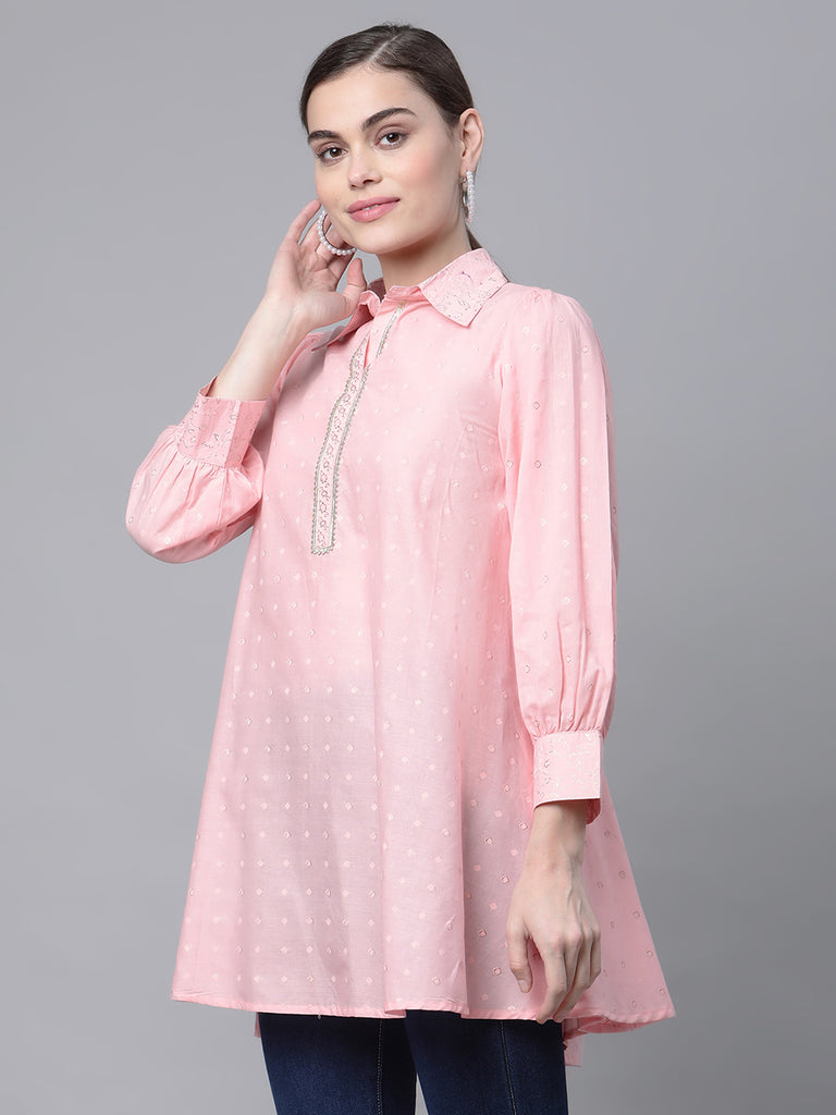 Women's Baby Pink Cotton Printed Tunic By Ahal