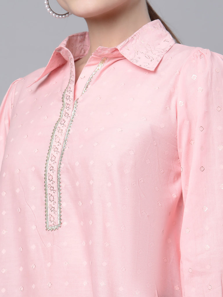 Women's Baby Pink Cotton Printed Tunic By Ahal
