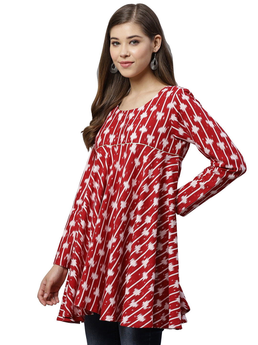 Women's Red Cotton Wax Printed Tuni