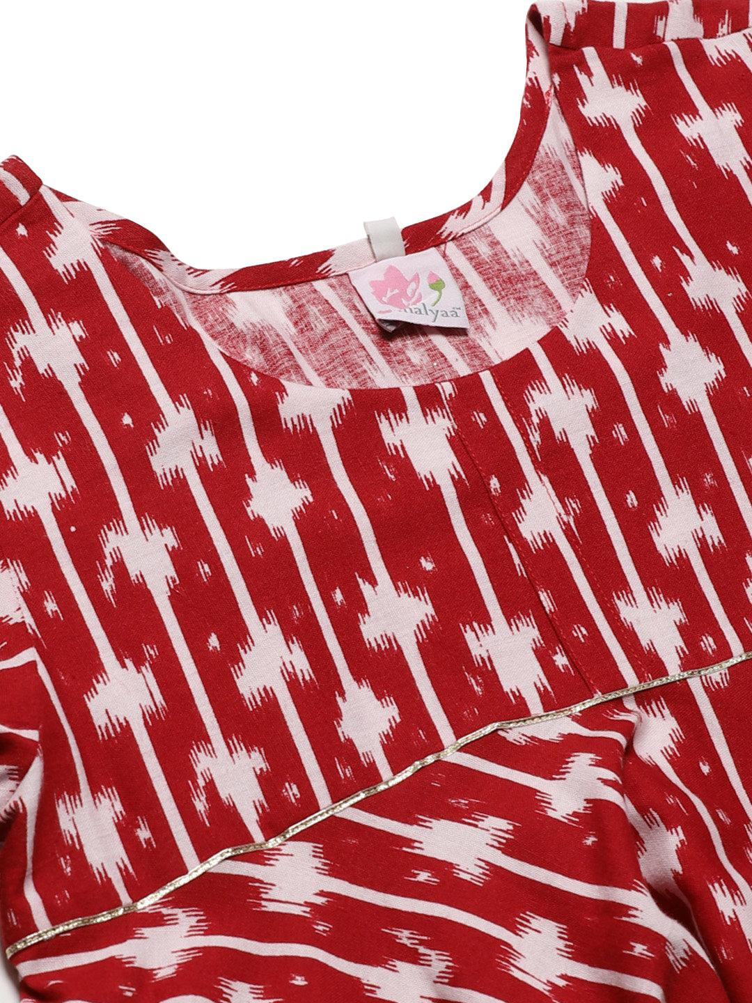 Women's Red Cotton Wax Printed Tunic- Ahalyaa