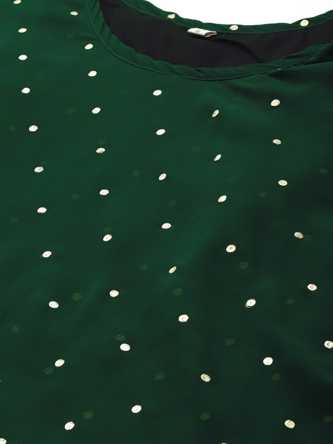 Women's Green Georgette Golden Polka Dots Print Layered Tunic- Ahalyaa