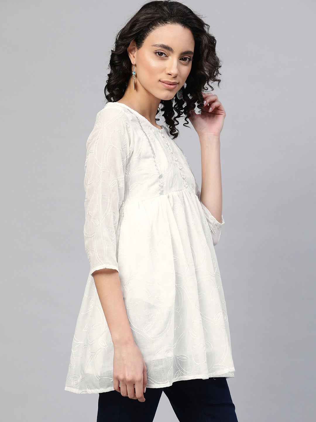 Women's Off-White Cotton Tunic By Ahalyaa (1Pc)