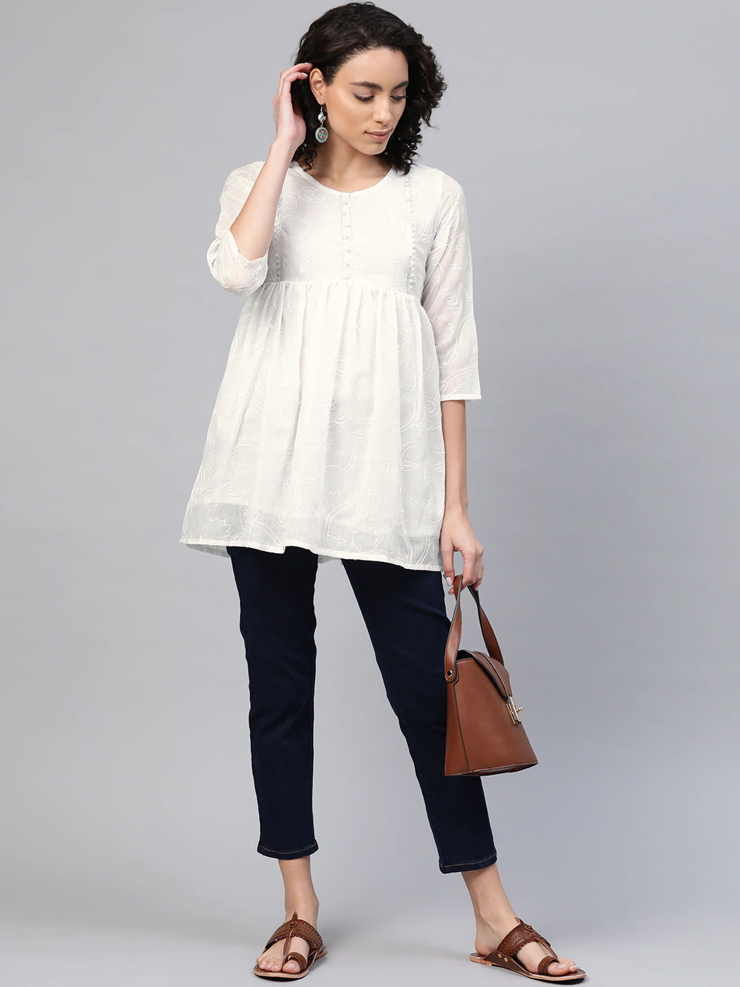 Women's Off-White Cotton Tunic By Ahalyaa (1Pc)