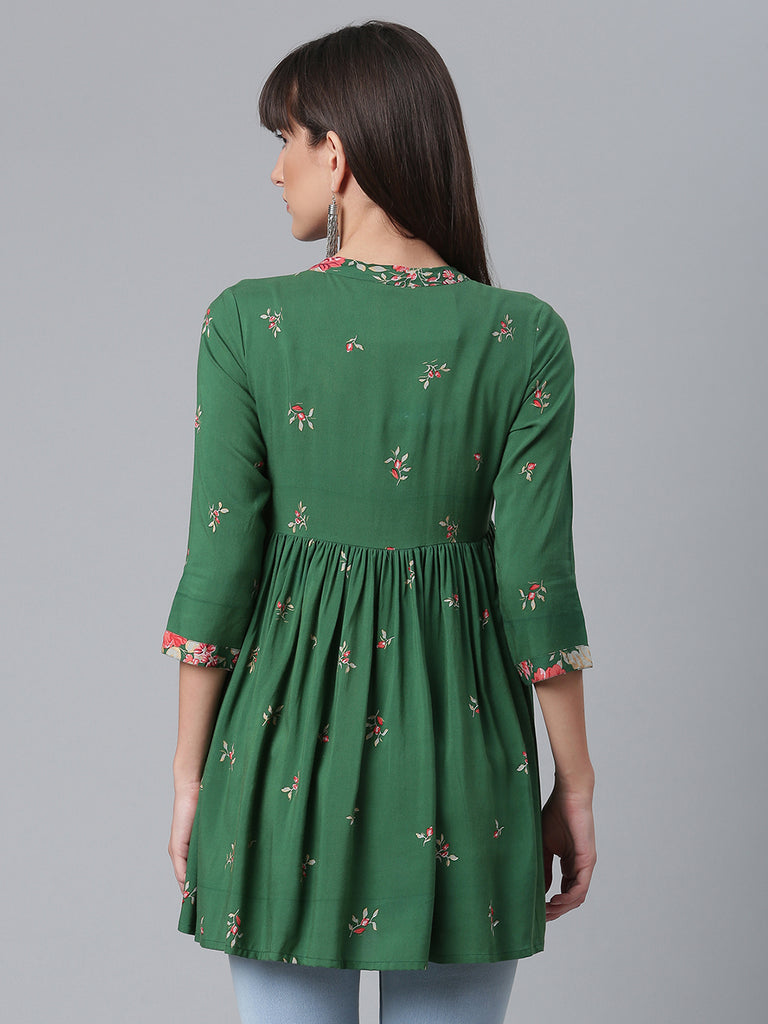 Women's Viscose Rayon Green Wax Printed Western Tunic