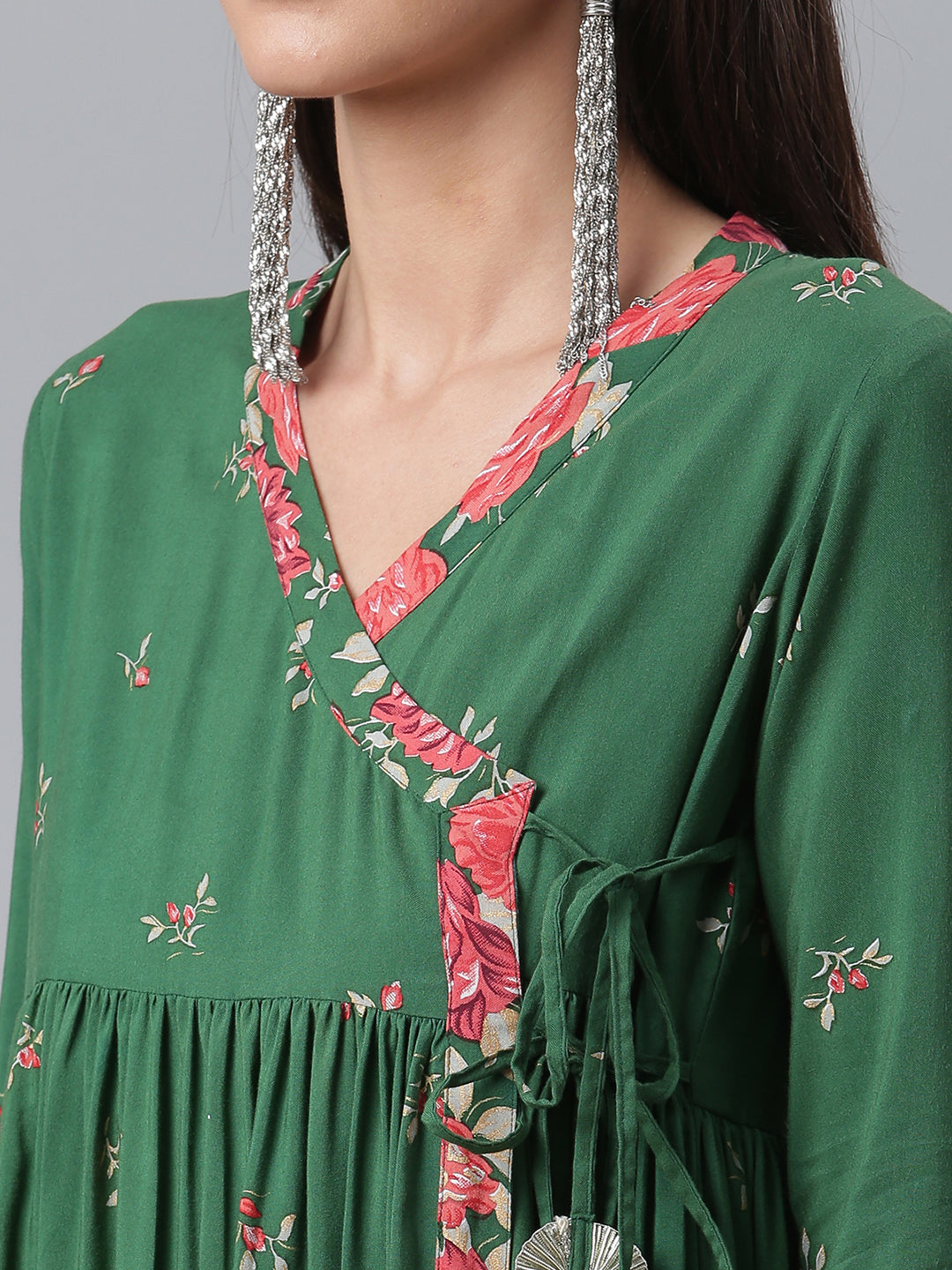 Women's Viscose Rayon Green Wax Printed Western Tunic - Ahalyaa