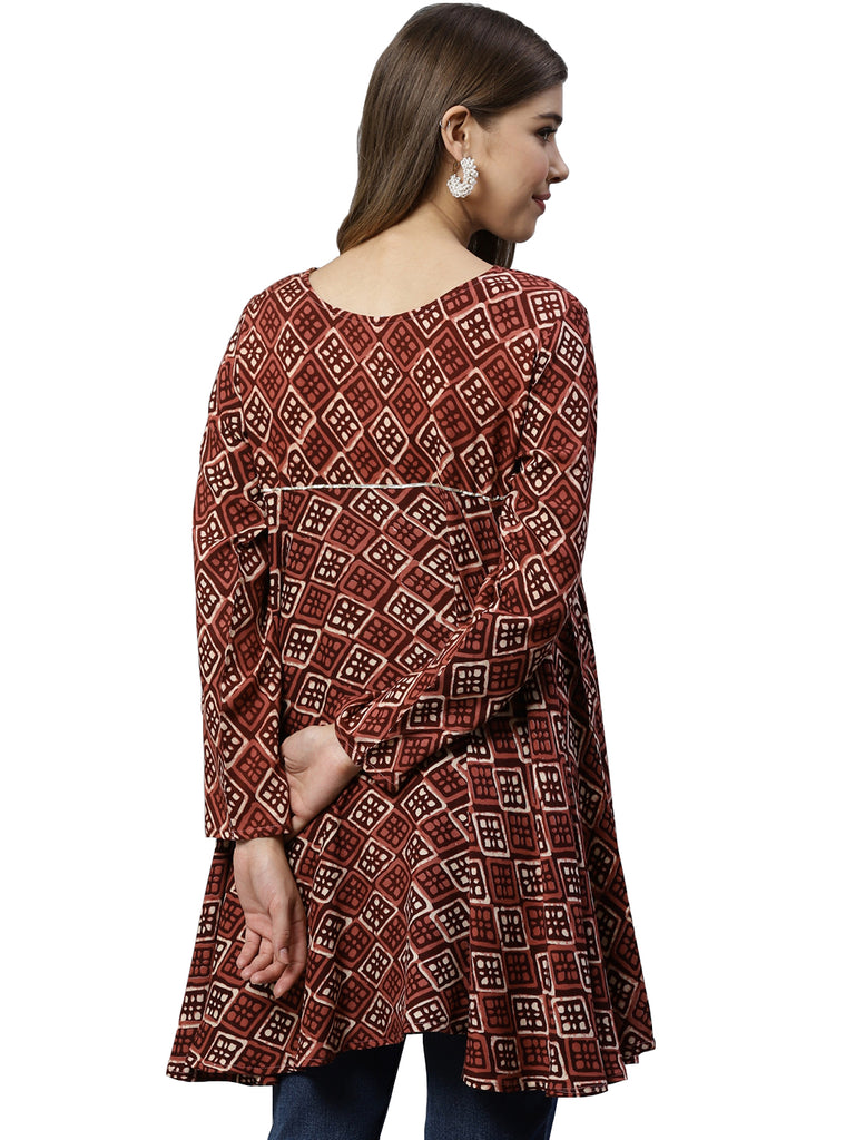 Women's Maroon Rayon Wax Printed Tuni