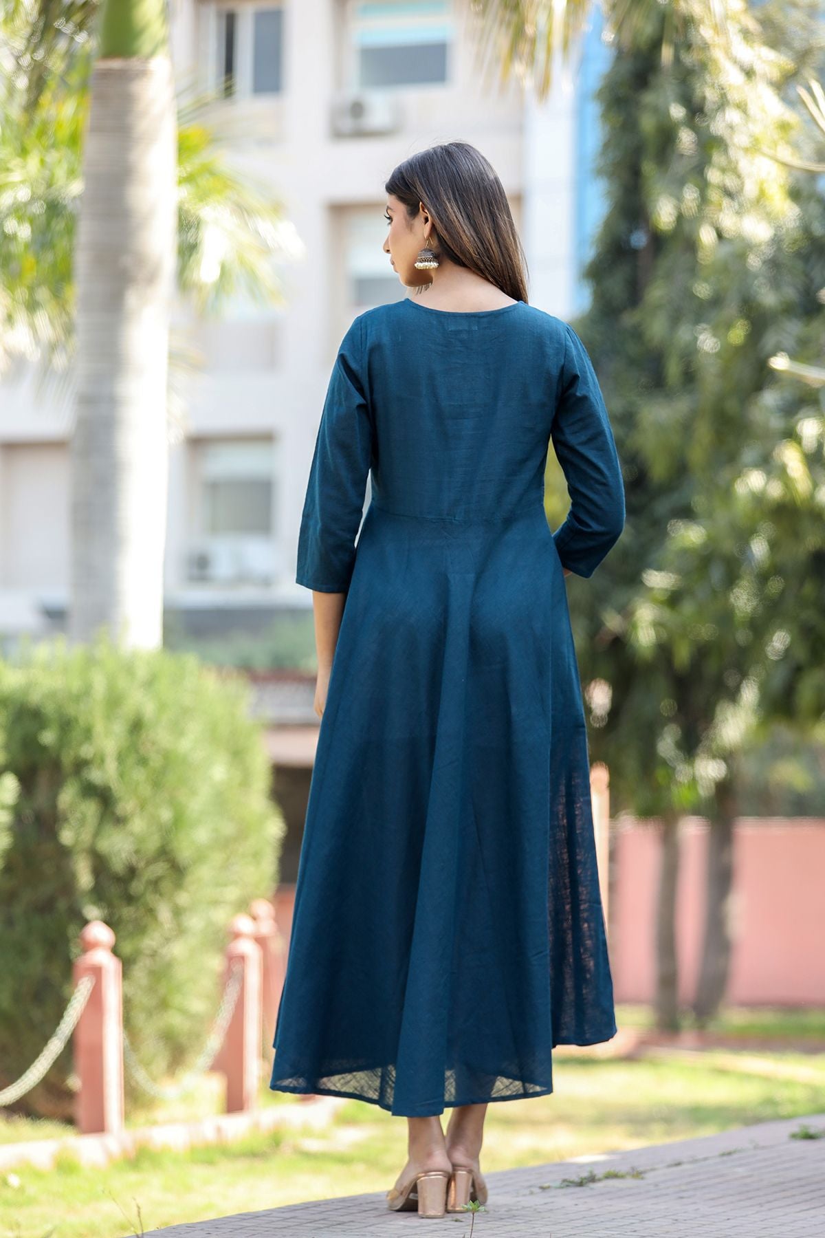Women's Blue Solid Sequin Anarkali Kurta - KAAJH