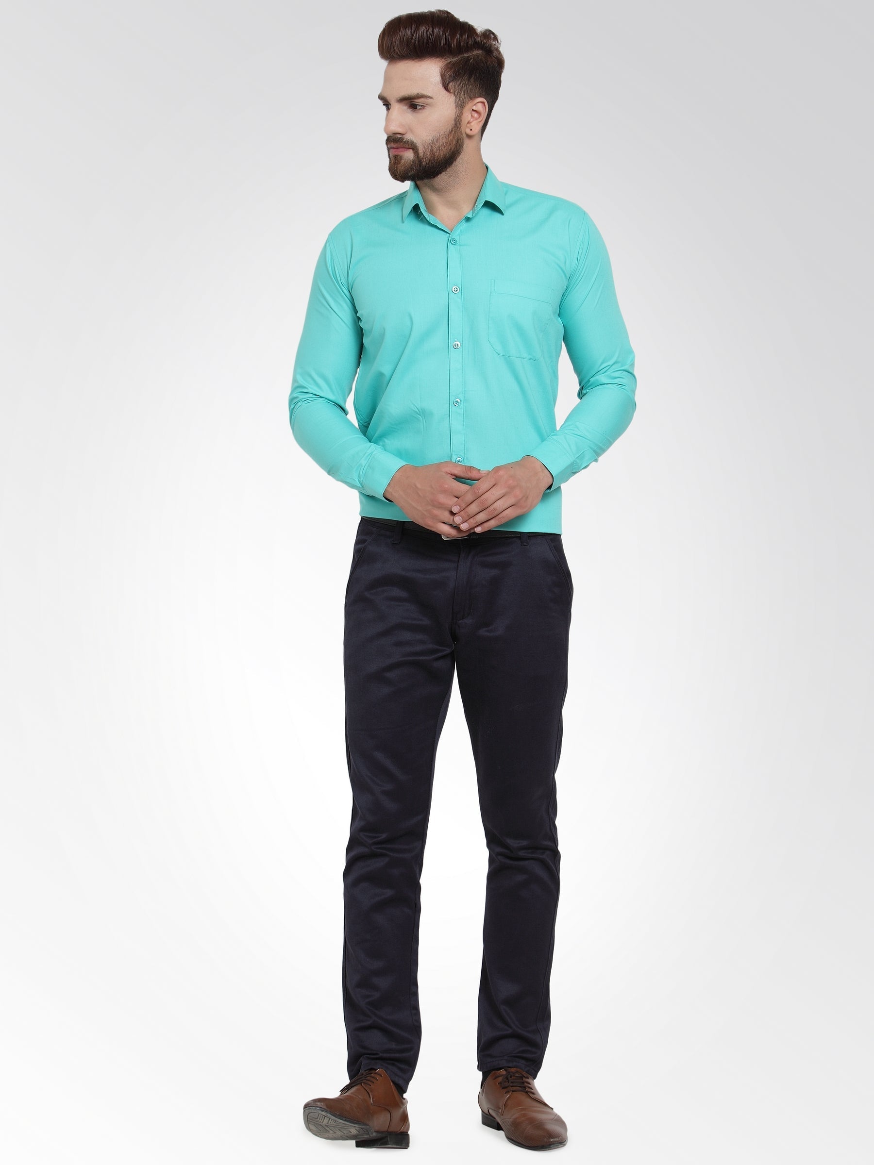 Men's Cotton Solid Aqua Blue Formal Shirt's ( SF 361Aqua ) - Jainish