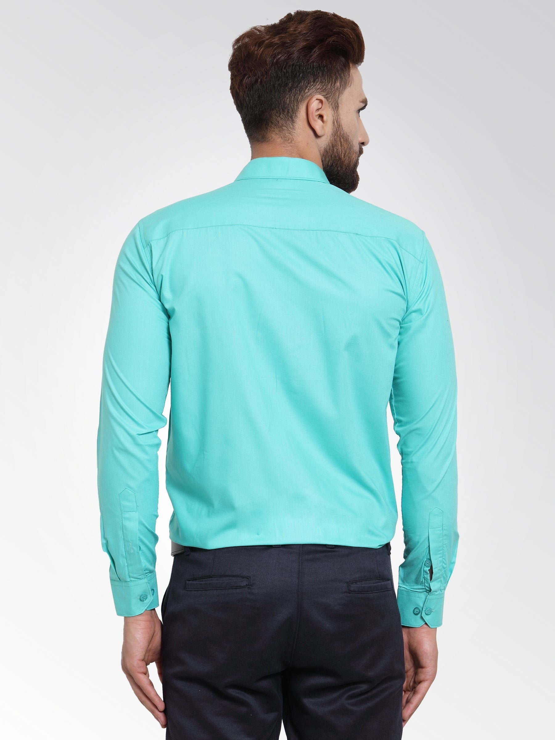 Men's Cotton Solid Aqua Blue Formal Shirt's ( SF 361Aqua ) - Jainish