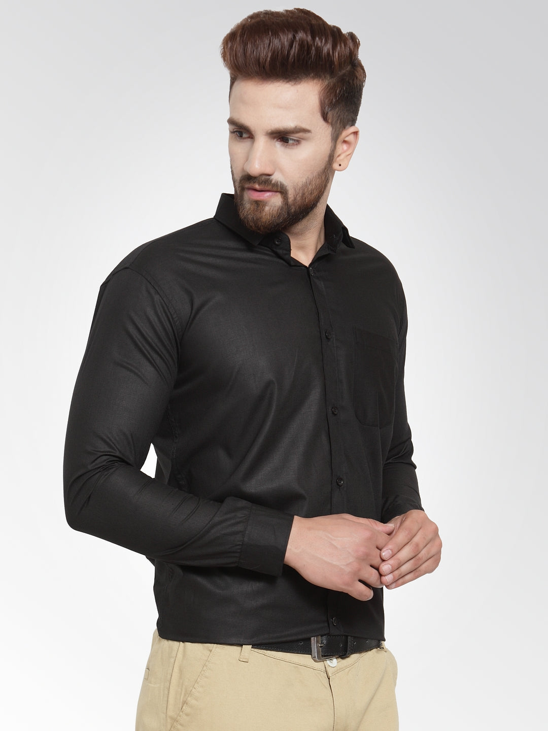 Men's Cotton Solid Black Formal Shirt's ( SF 361Black ) - Jainish