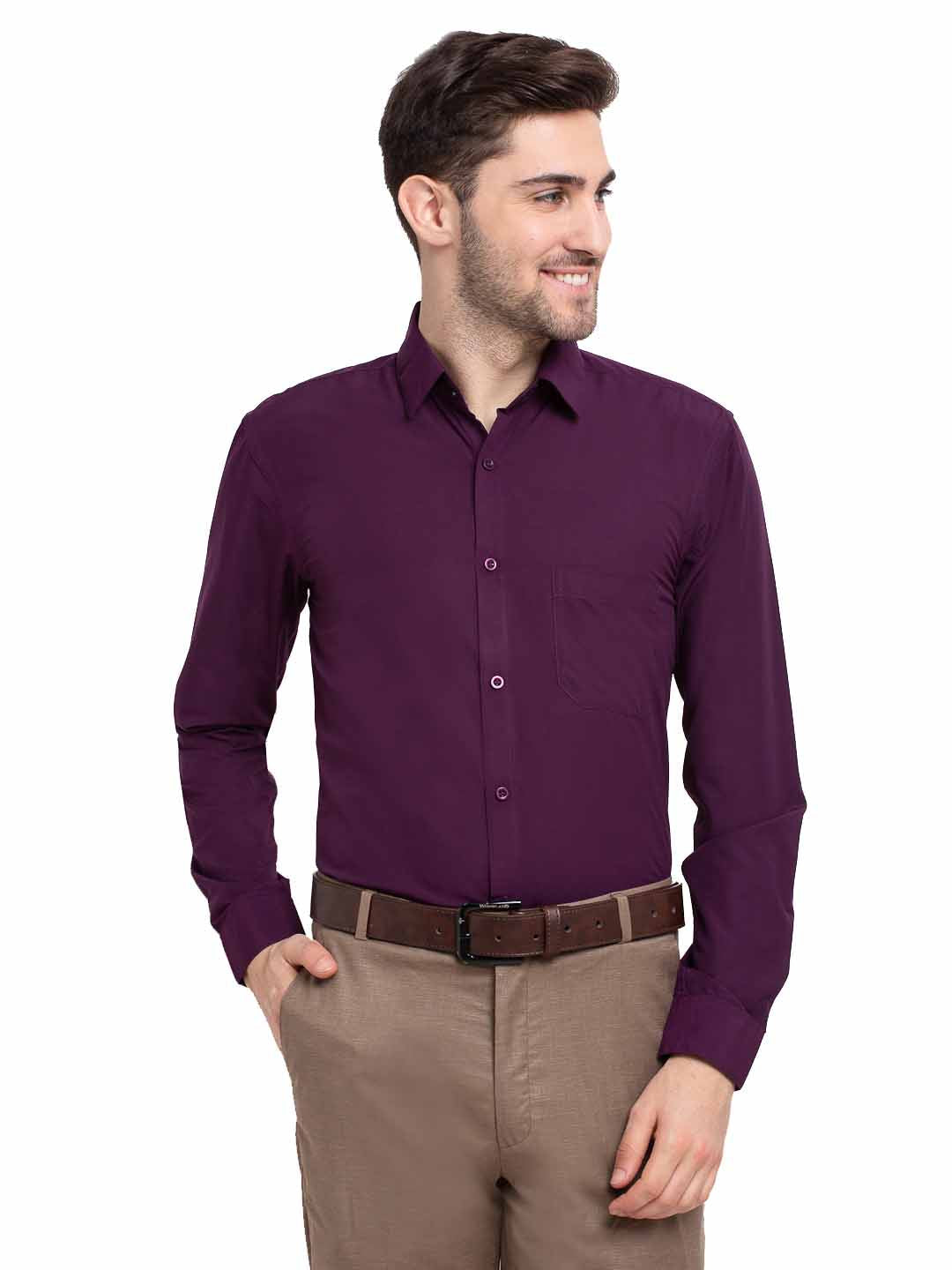 Men's Cotton Solid Burgundy Purple Formal Shirt's ( SF 361Burgundy ) - Jainish