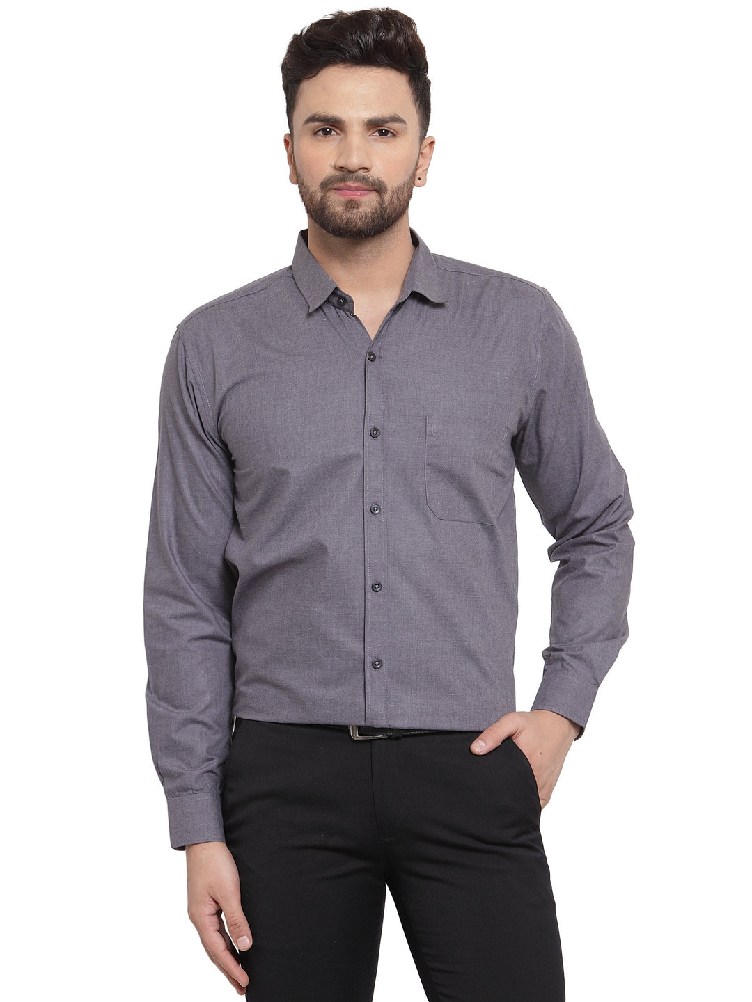 Men's Cotton Solid Charcoal Grey Formal Shirt's ( SF 361Charcoal ) - Jainish
