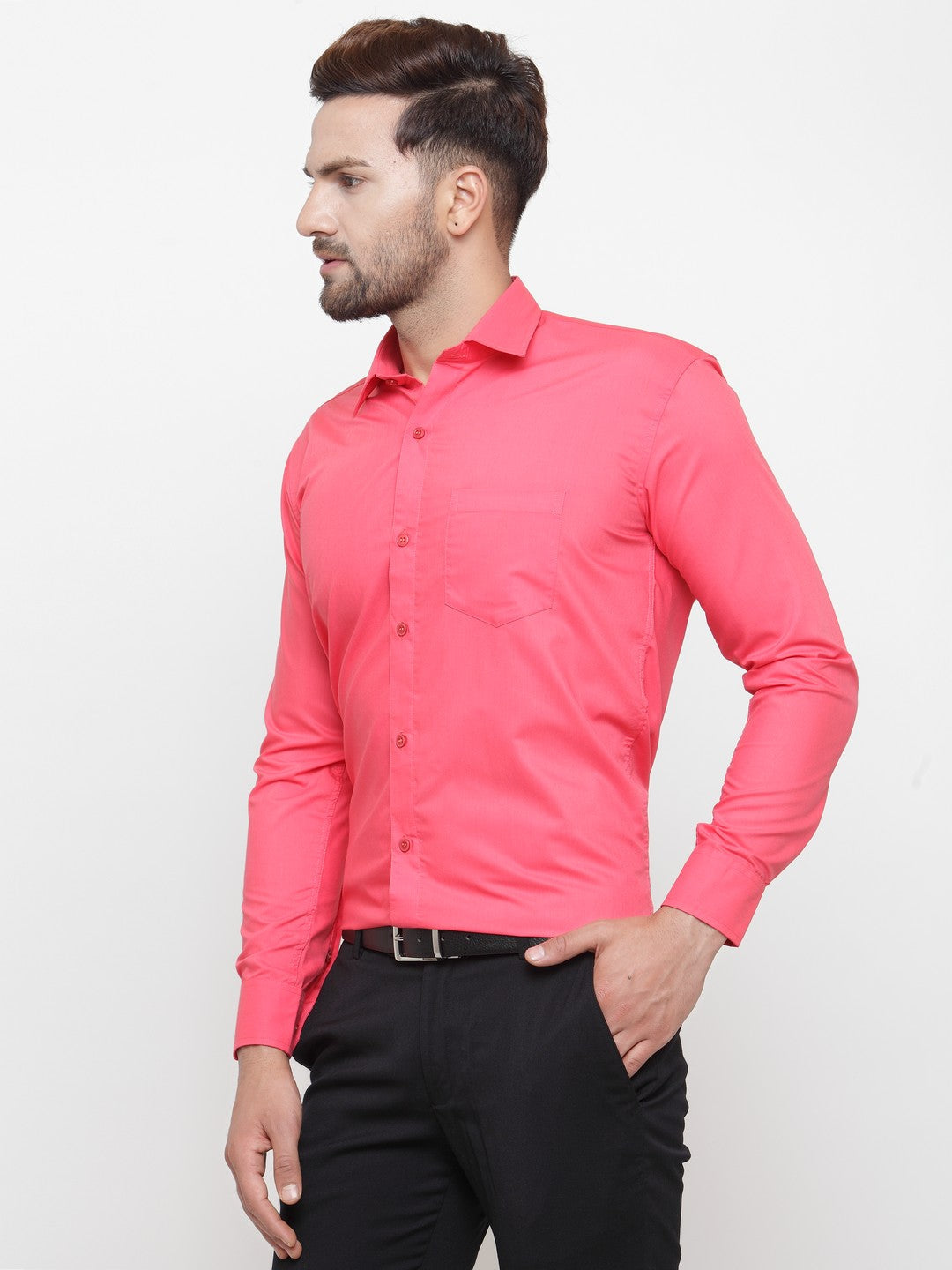 Men's Cotton Solid Coral Red Formal Shirt's ( SF 361Coral ) - Jainish