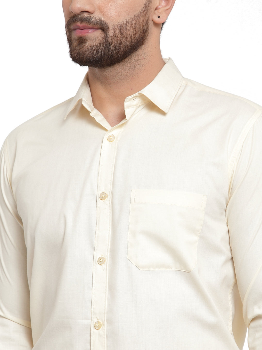 Men's Cotton Solid Cream Formal Shirt's ( SF 361Cream ) - Jainish
