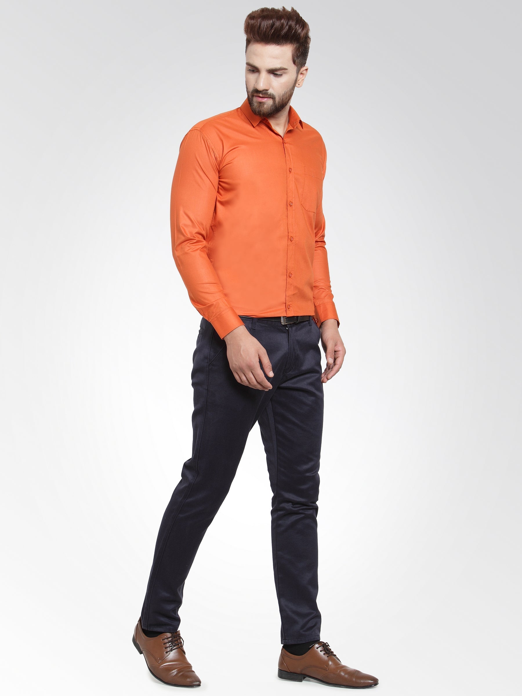 Men's Cotton Solid Dark Orange Formal Shirt's ( SF 361DO ) - Jainish