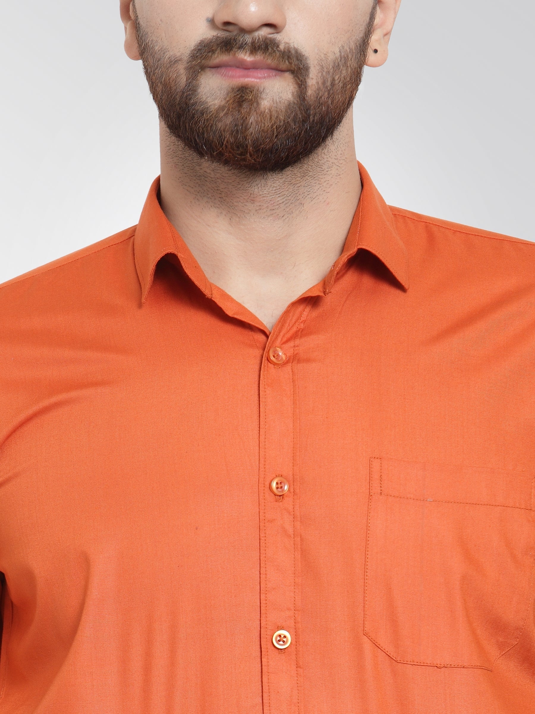 Men's Cotton Solid Dark Orange Formal Shirt's ( SF 361DO ) - Jainish
