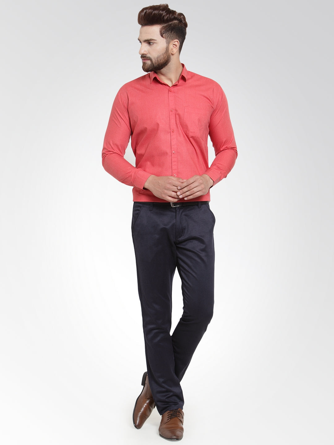 Men's Cotton Solid Desire Orange Formal Shirt's ( SF 361Desire ) - Jainish