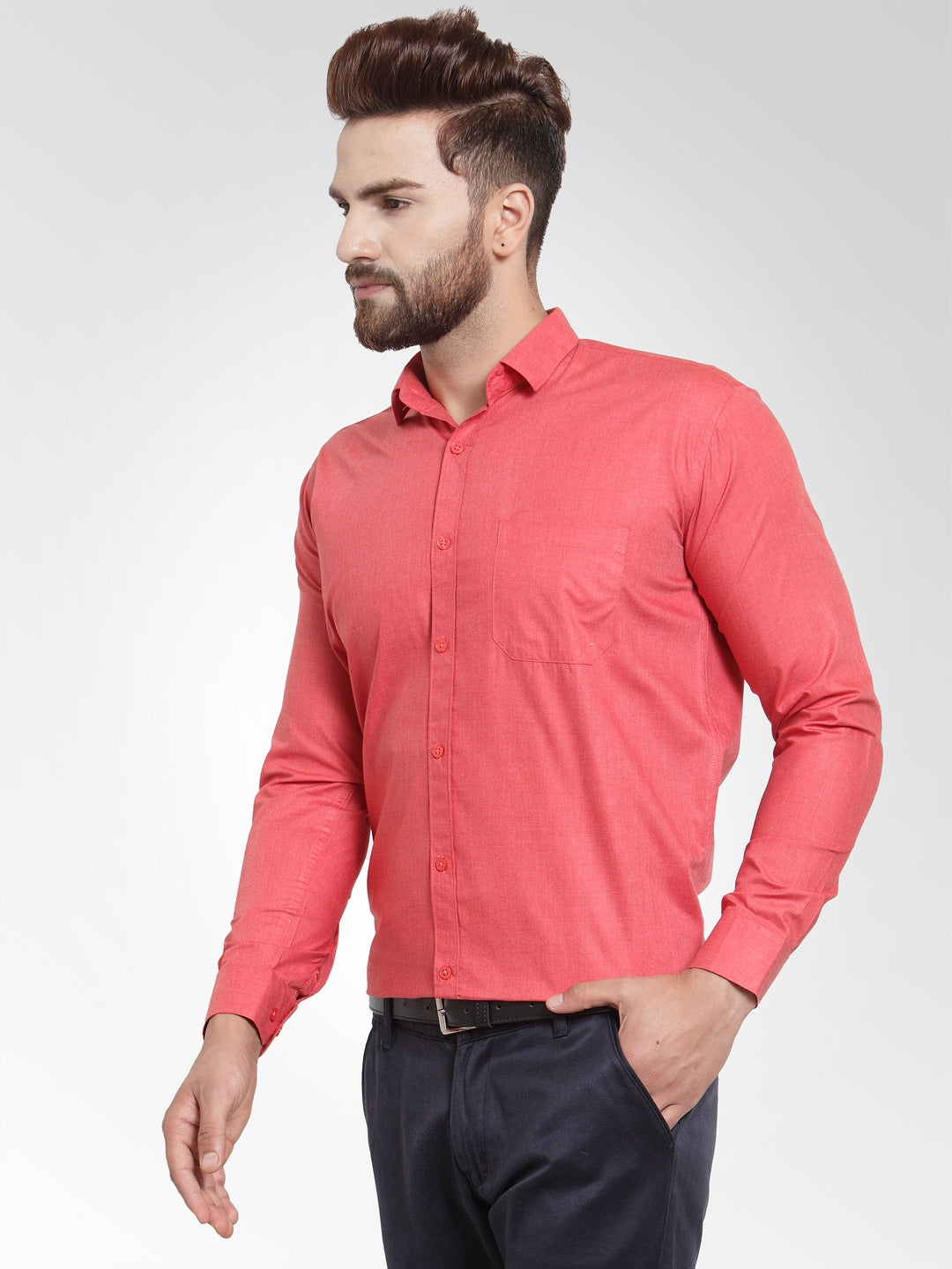 Men's Cotton Solid Desire Orange Formal Shirt's ( SF 361Desire ) - Jainish