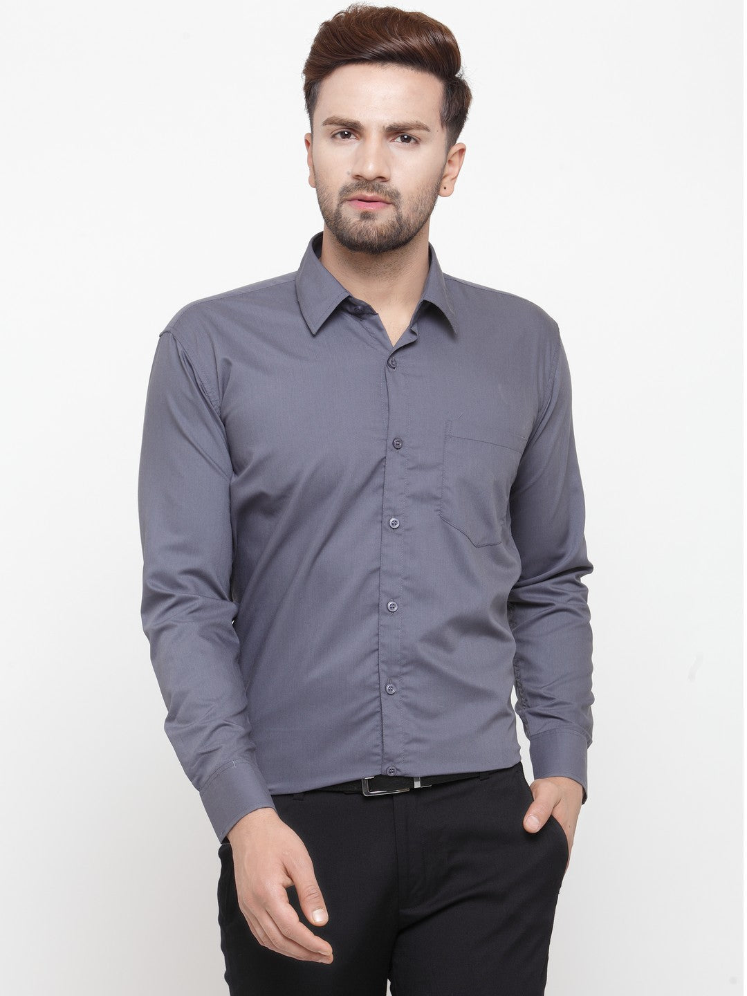 Men's Cotton Solid Grey Formal Shirt's ( SF 361Grey ) - Jainish