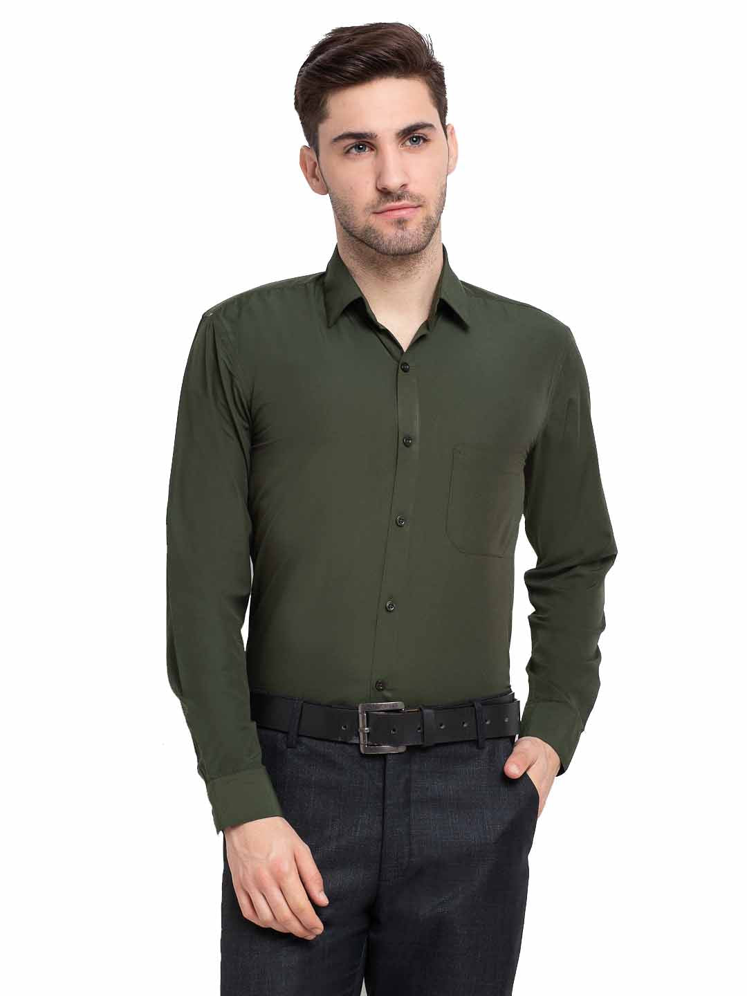 Men's Cotton Solid Mehndi Green Formal Shirt's ( SF 361Mehndi ) - Jainish