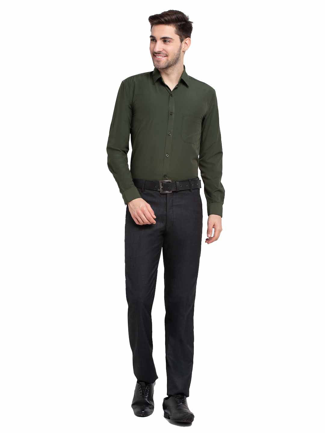Men's Cotton Solid Mehndi Green Formal Shirt's ( SF 361Mehndi ) - Jainish
