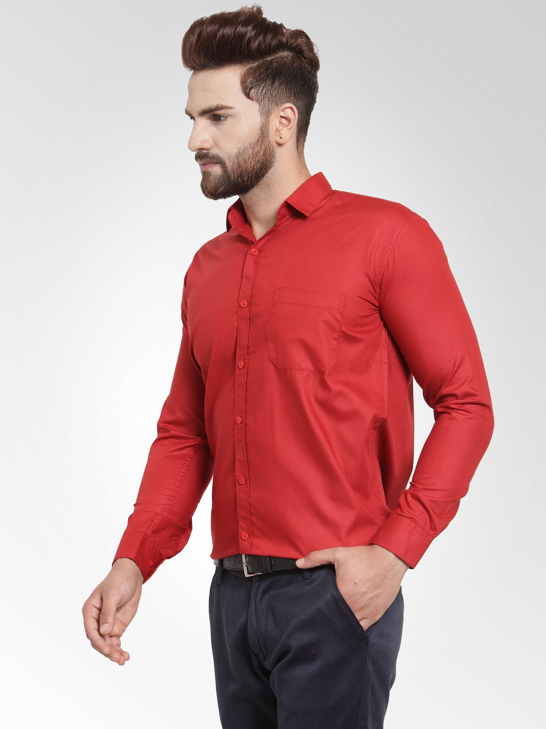 Men's Cotton Solid Maroon Formal Shirt's ( SF 361Mehroon ) - Jainish