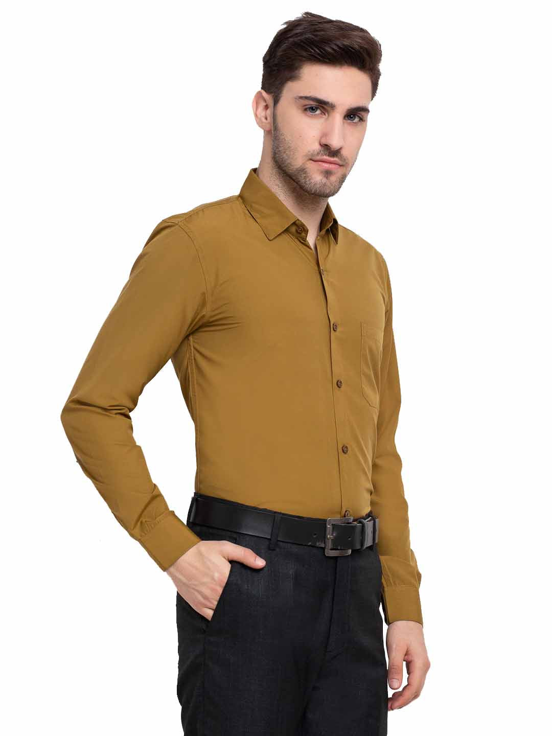 Men's Cotton Solid Mustard Formal Shirt's ( SF 361Mustard ) - Jainish