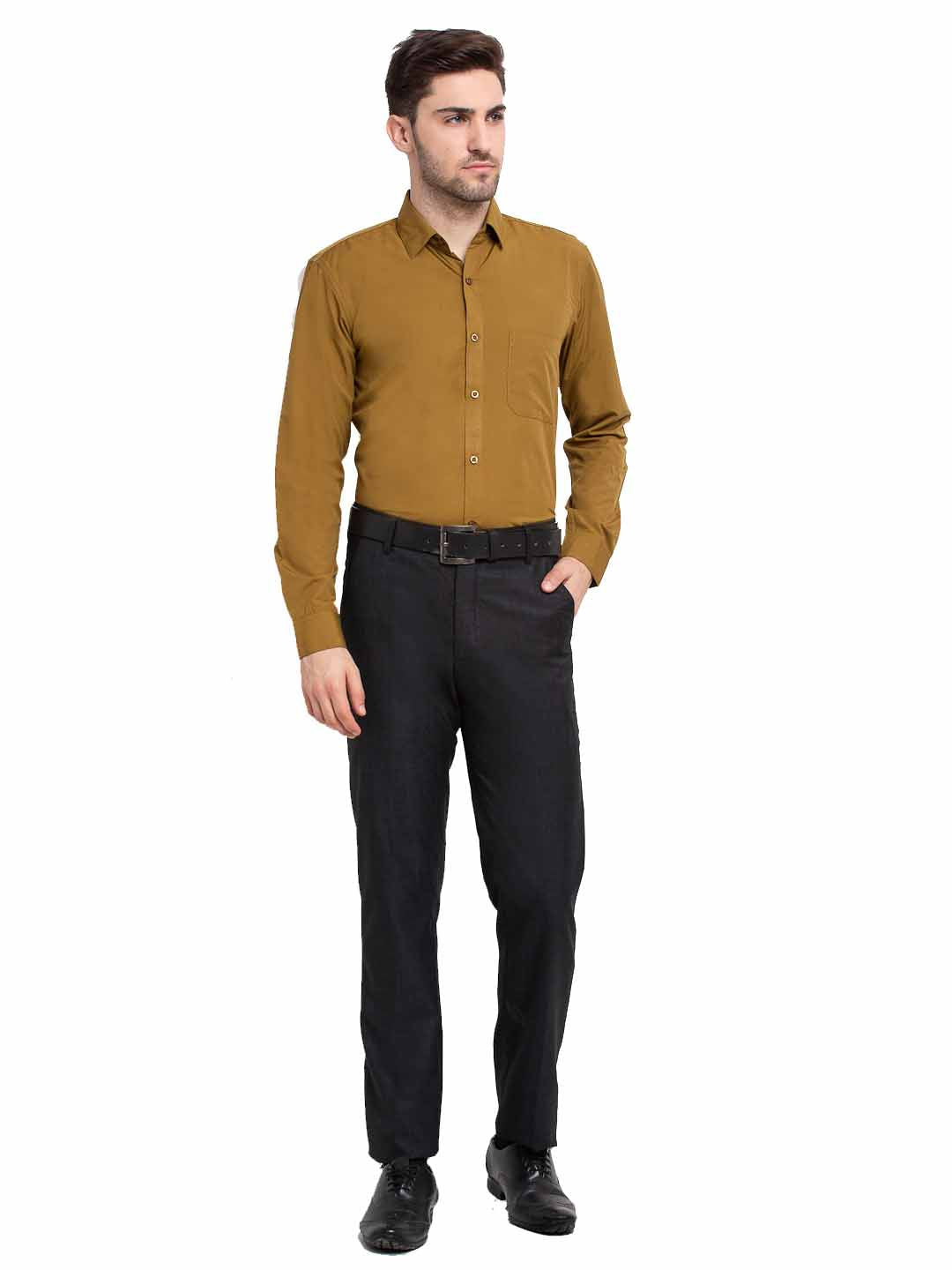 Men's Cotton Solid Mustard Formal Shirt's ( SF 361Mustard ) - Jainish