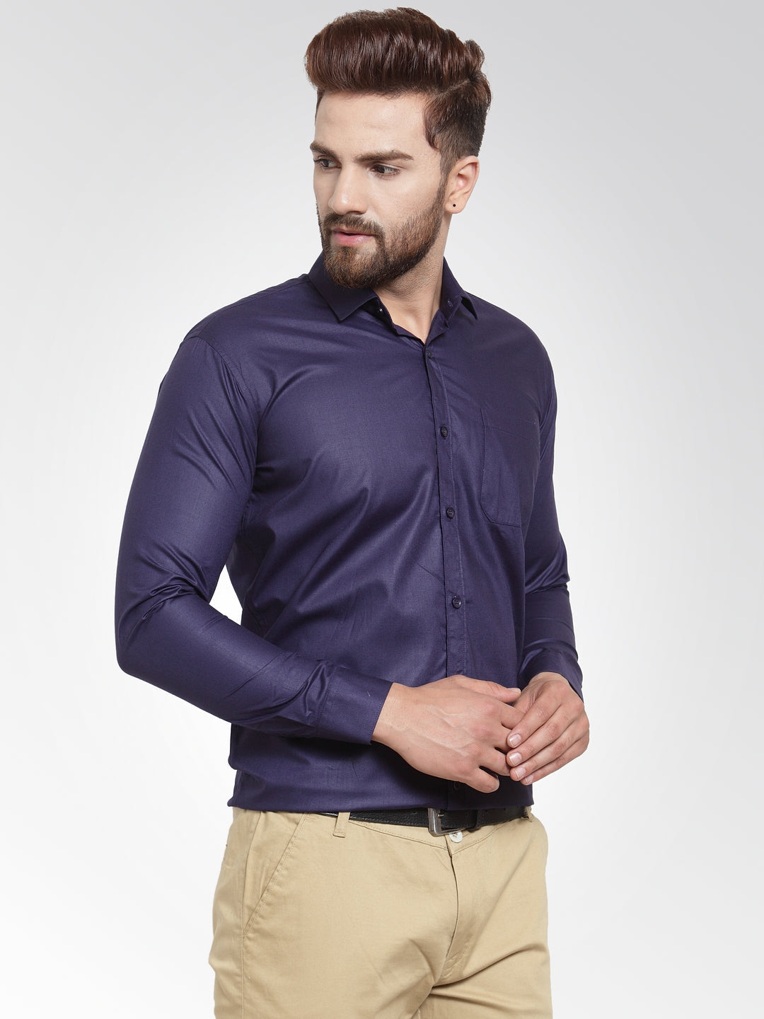 Men's Cotton Solid Navy Blue Formal Shirt's ( SF 361Navy ) - Jainish