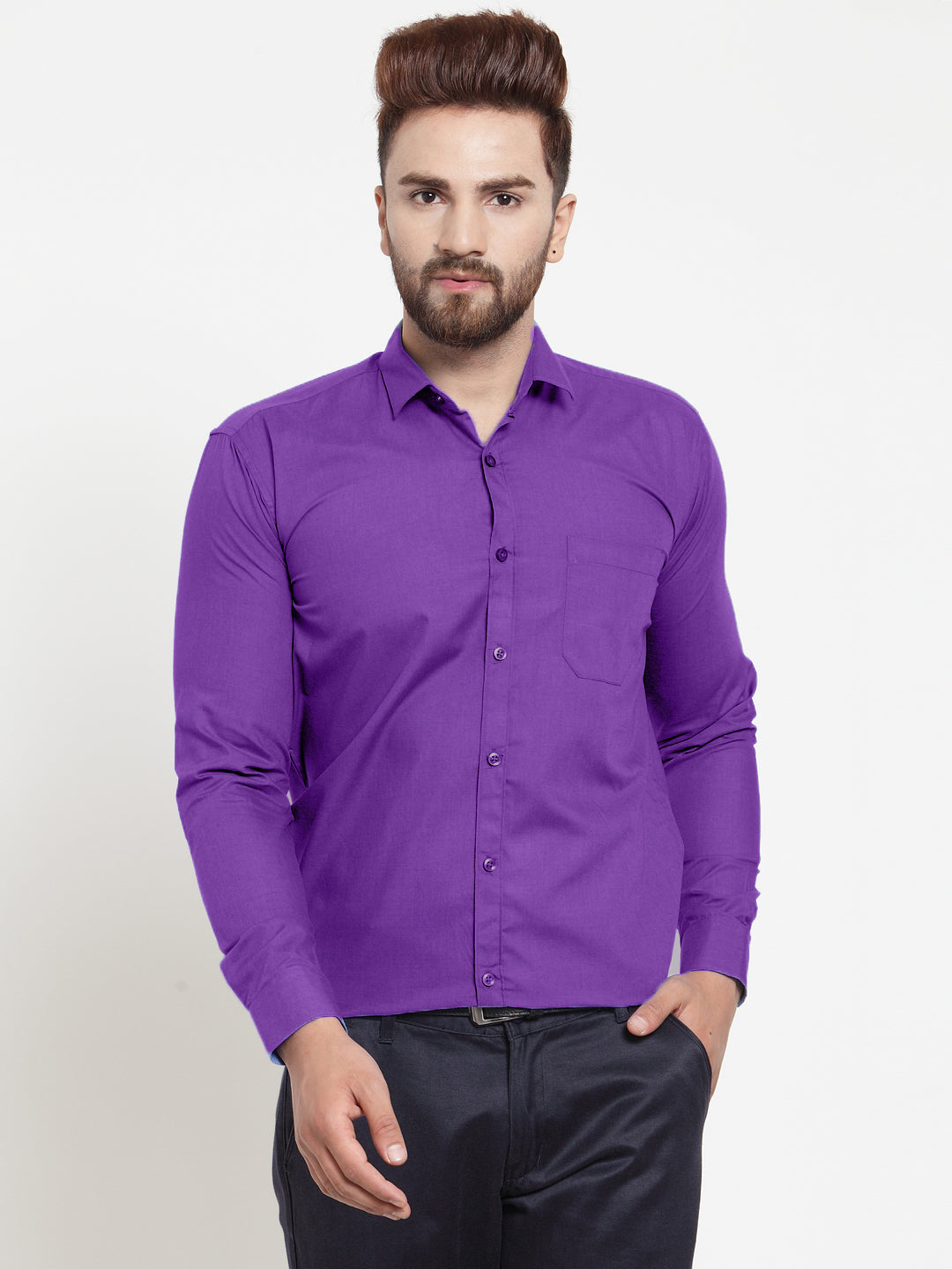Men's Cotton Solid Purple Formal Shirt's ( SF 361Purple ) - Jainish