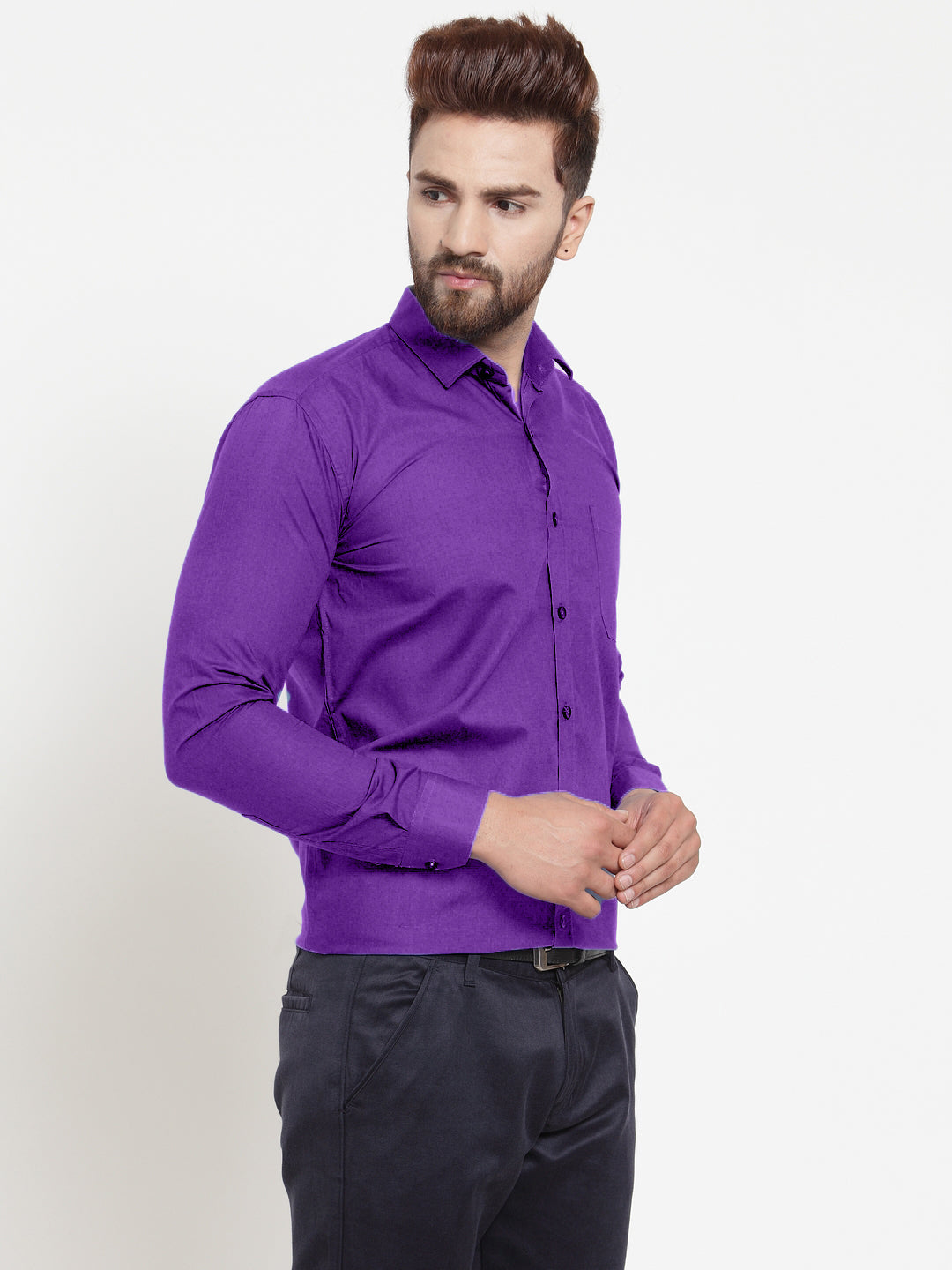 Men's Cotton Solid Purple Formal Shirt's ( SF 361Purple ) - Jainish