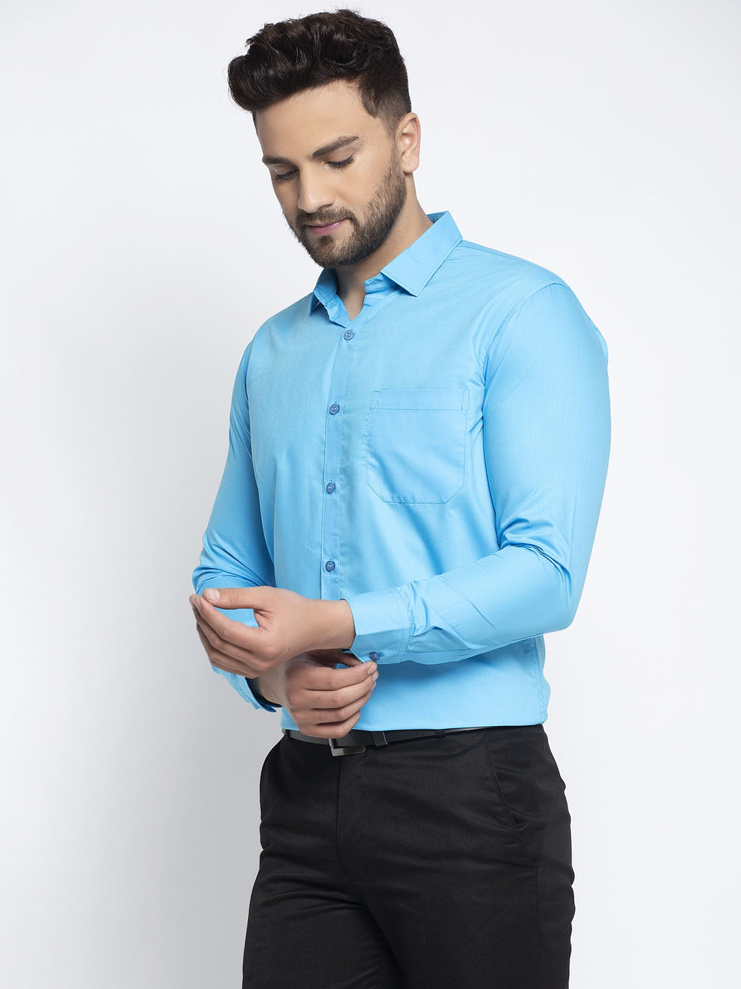 Men's Cotton Solid Sky Blue Formal Shirt's ( SF 361Sky ) - Jainish