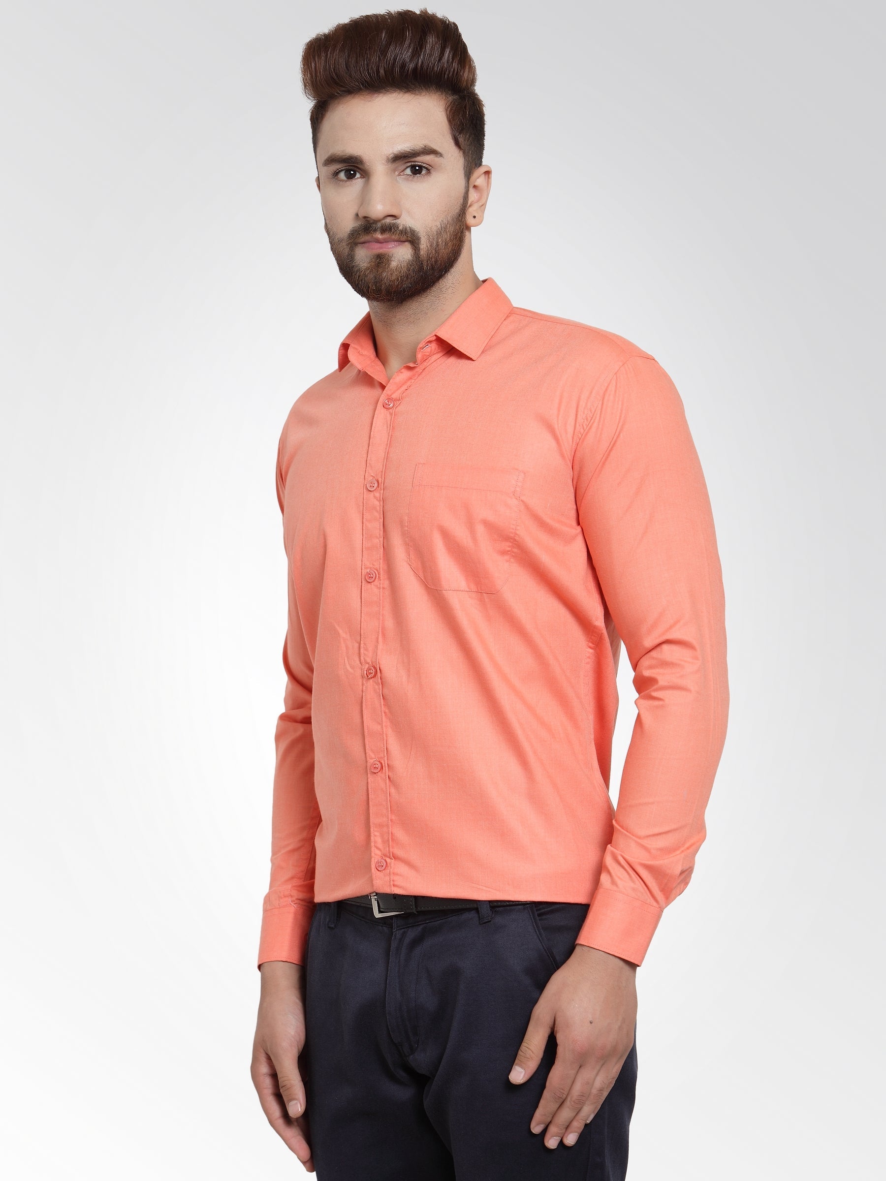 Men's Cotton Solid Starfish Orange Formal Shirt's ( SF 361Starfish-Orange ) - Jainish