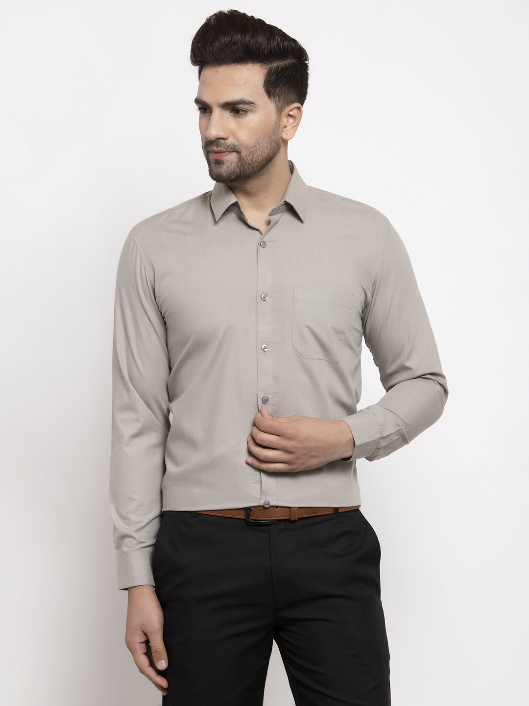 Men's Cotton Solid Steel Grey Formal Shirt's ( SF 361Steel-Grey ) - Jainish